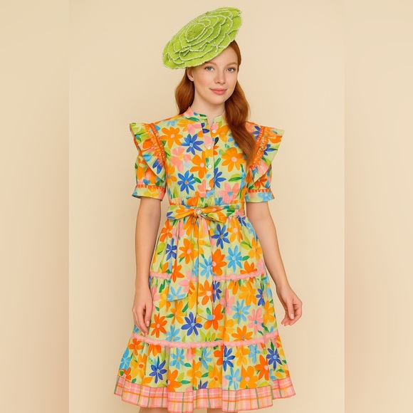 Big Lime Floral Ruffle Fascinator Hat Derby Statement Headwear - Picture 1 of 1